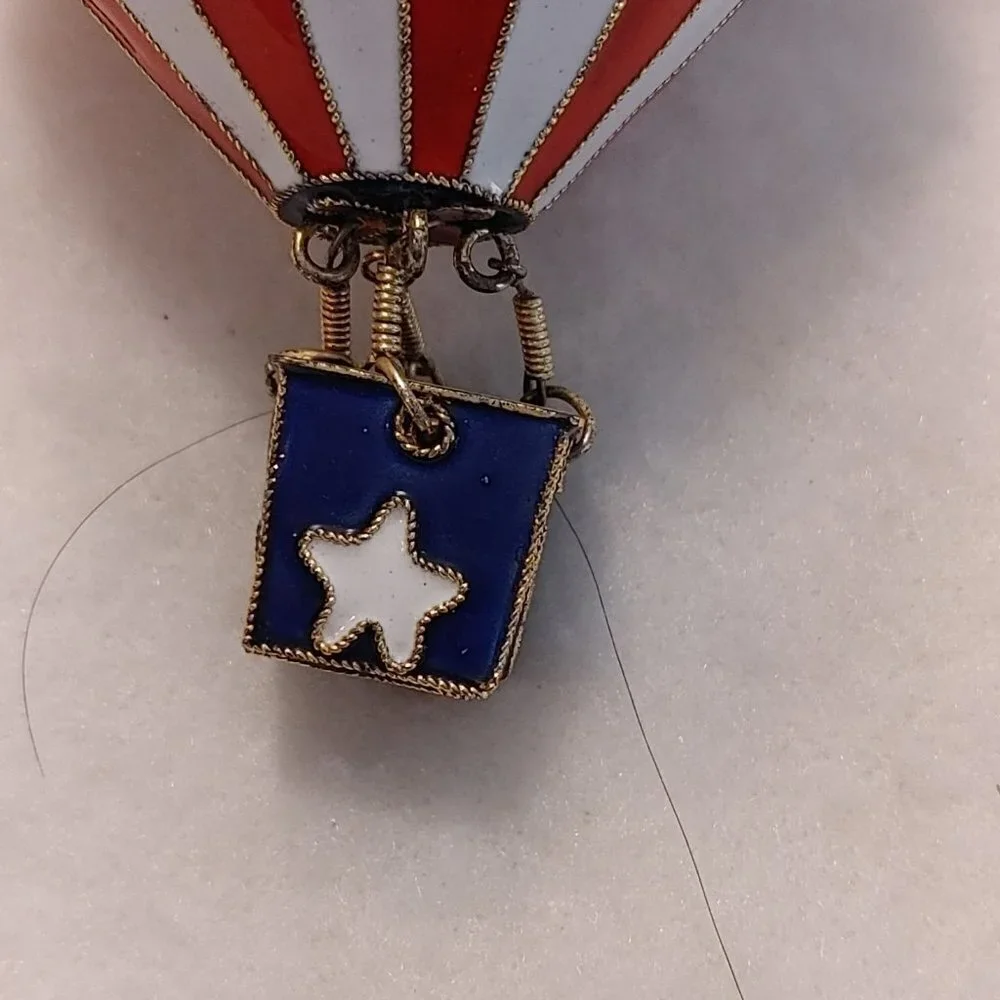 Red, White & Blue Glass Hot Air Balloon w/Metal Basket - Picture 3 of 4